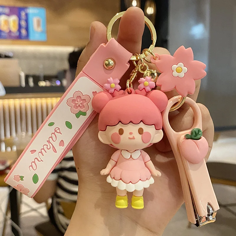 

Pink cherry girl key chain female creative car key chain ring lovely cartoon three-dimensional pendant backpack Pendant