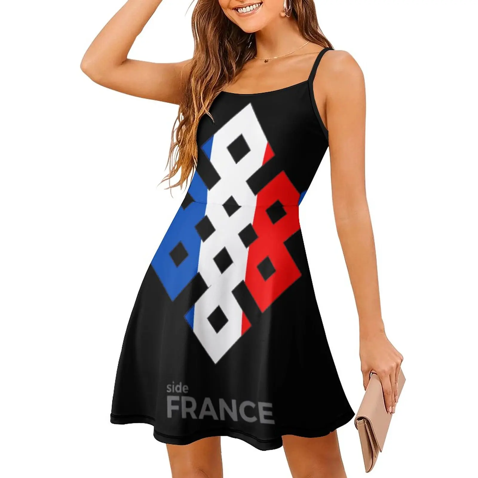 

France Flag Design Classic Women's Sling Dress Hot Sale Exotic Woman's Dress Geeky Parties Suspender Dress