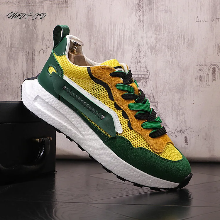 

Sneaker Casual Men Designer Retro Running Shoes Fashion Microfiber Leather Mesh Breathable Height Increased Flat Platform Shoes