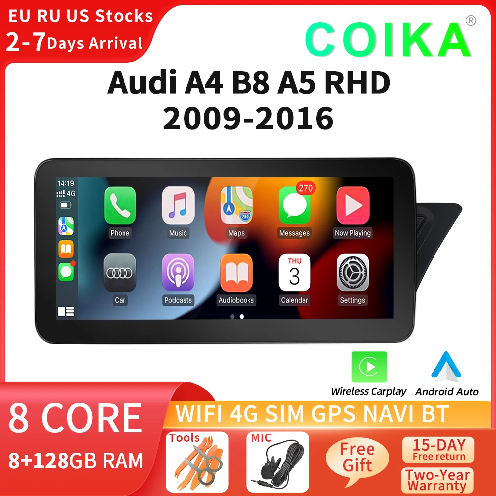 

8 Core Android 12 System Car GPS Navi Radio For Audi A4 B8 A5 2009-2016 RHD WIFI 4G 8+128GB RAM BT IPS Screen Carplay Multimedia