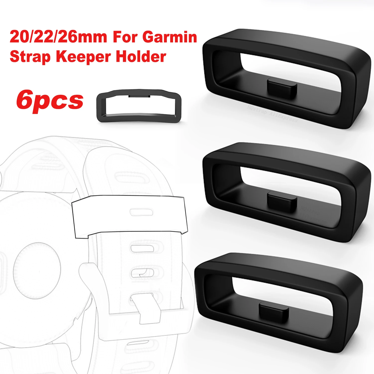 

6pcs 20mm 22mm 26mm Keepers Ring for Garmin Fenix 7X 5X 6X 7S 7 6 Pro Plus 3HR Rubber Silicone Watch Band Rings Watch Accessorie