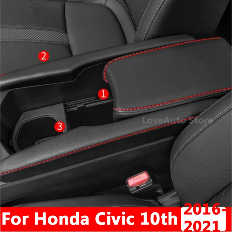 

Car PU Leather Armrest Box Leather Cover Foreskin Central Armrest Storage Box for Honda Civic 10th 2021 2016 2017 2018 2019 2020