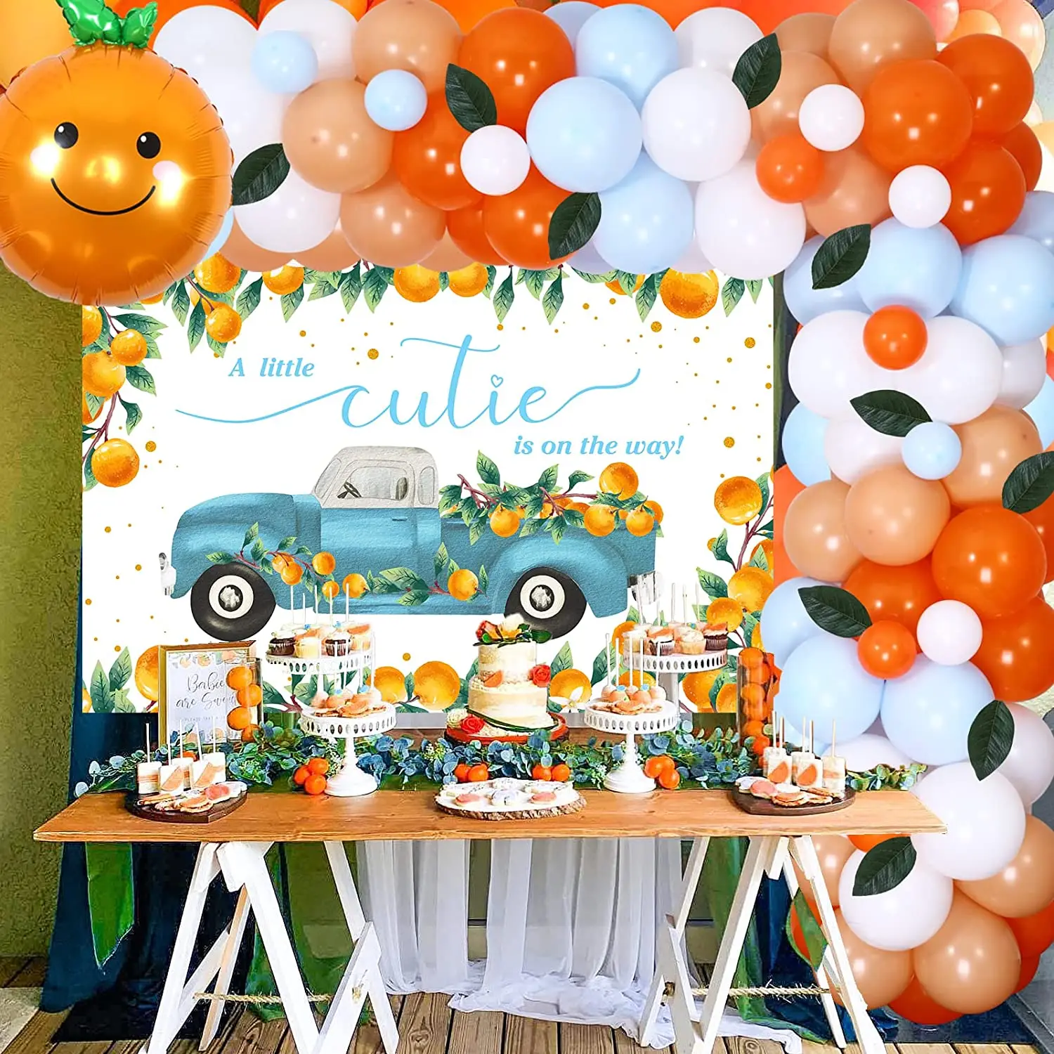 

Little Cutie Baby Shower Decorations Orange Balloon Garland Arch Kit A Little Cutie Is on The Way Backdrop Supplies for Boys Kid