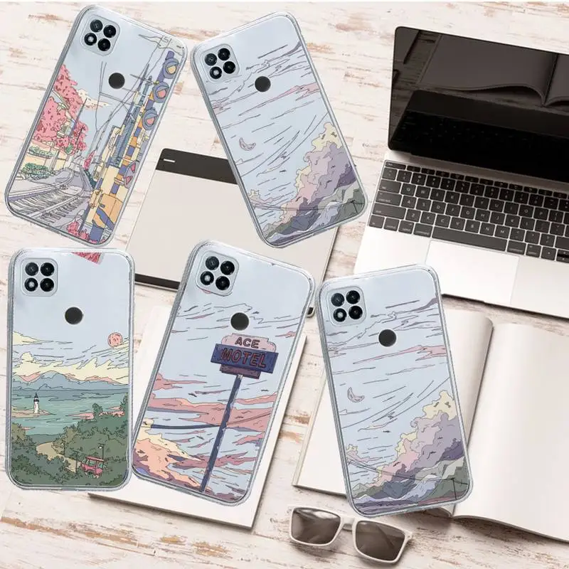 

sunset scenery Landscape Illustration Phone Case Transparent for Xiaomi redmi note x f poco 10 11 9 7 8 3 i t s E pro