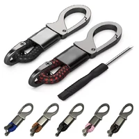 leather rope car keychain horseshoe buckle key rings universal alloy hand woven car keyring holder lanyard for keys accessories