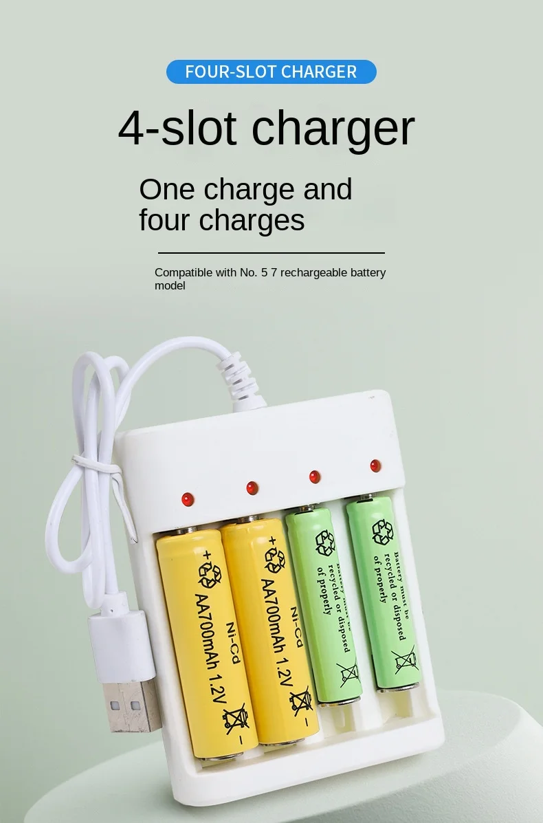 

SUYIJIA USB 4 Slot Fast Rechargeable Battery Charger Short Circuit Protection AAA / AA Ni-MH Rechargeable Battery Station