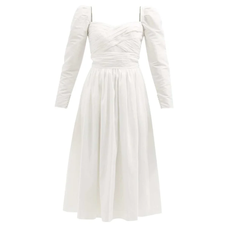 2022 Autumn Winter Clothes White Women Long Sleeve Dress Evening Party A Line Low Cut Maxi Vestidos
