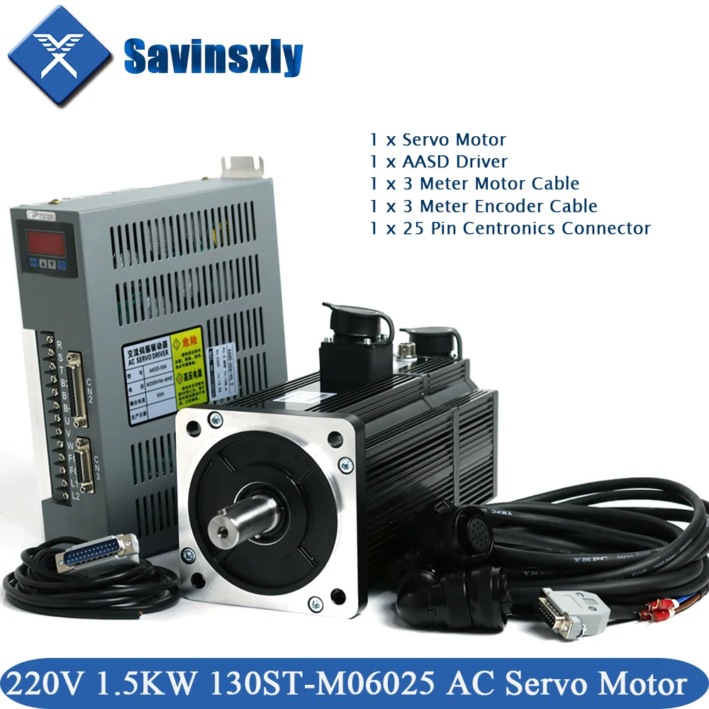 

220V 1.5KW 130ST-M06025 AC Servo motor 1500W 2500RPM 6N.M. Single-Phase ac drive permanent magnet Matched Driver AASD-30A.