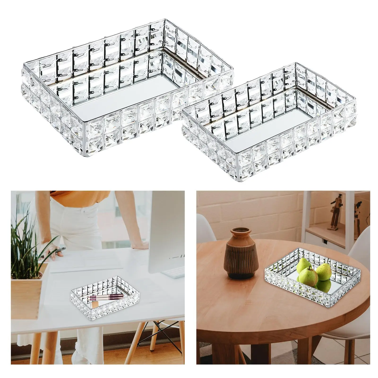 

Shiny Mirror Tray Plate Farme Vanity Decorative Storage Tray