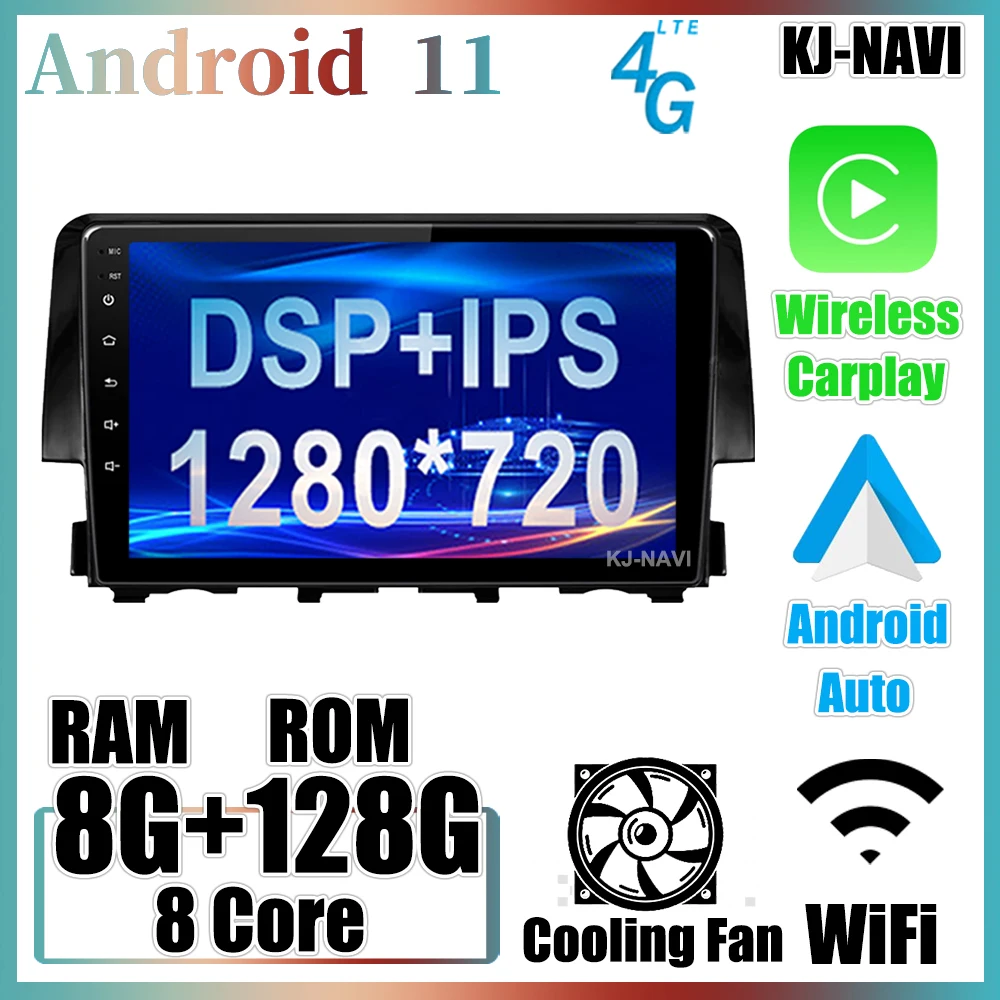 

4G LTE WIFI IPS для Honda Civic 10 FC FK 2015 - 2020 Автомагнитола мультимедийный видеоплеер навигация GPS DSP Carplay Android 11