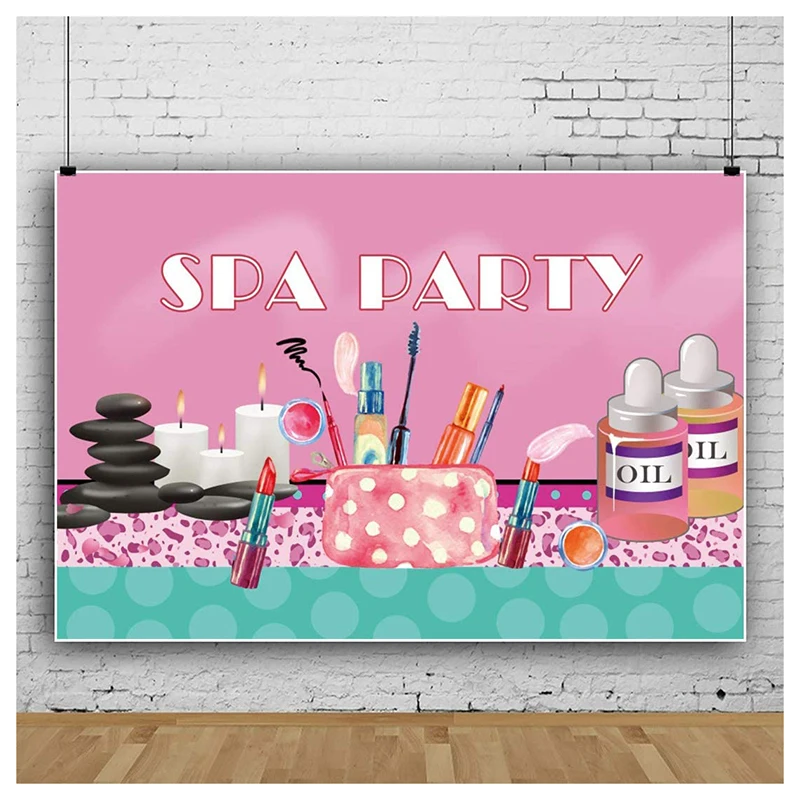 

Customized Spa Party Makeup Salon Slumber Backdrop Paris Photo for Girl Princess Sweet 16 Birthday Pink and Blue Dessert Banner