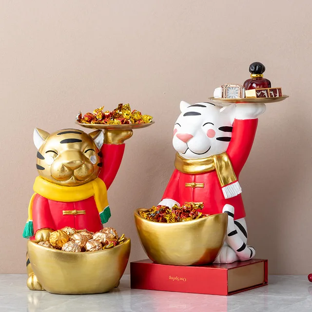 

Nordic Luxury Lucky Tiger Resin Adornments Store Office Bookcase Figurines Decoration Home Room Coffee Table Furnishing Crafts