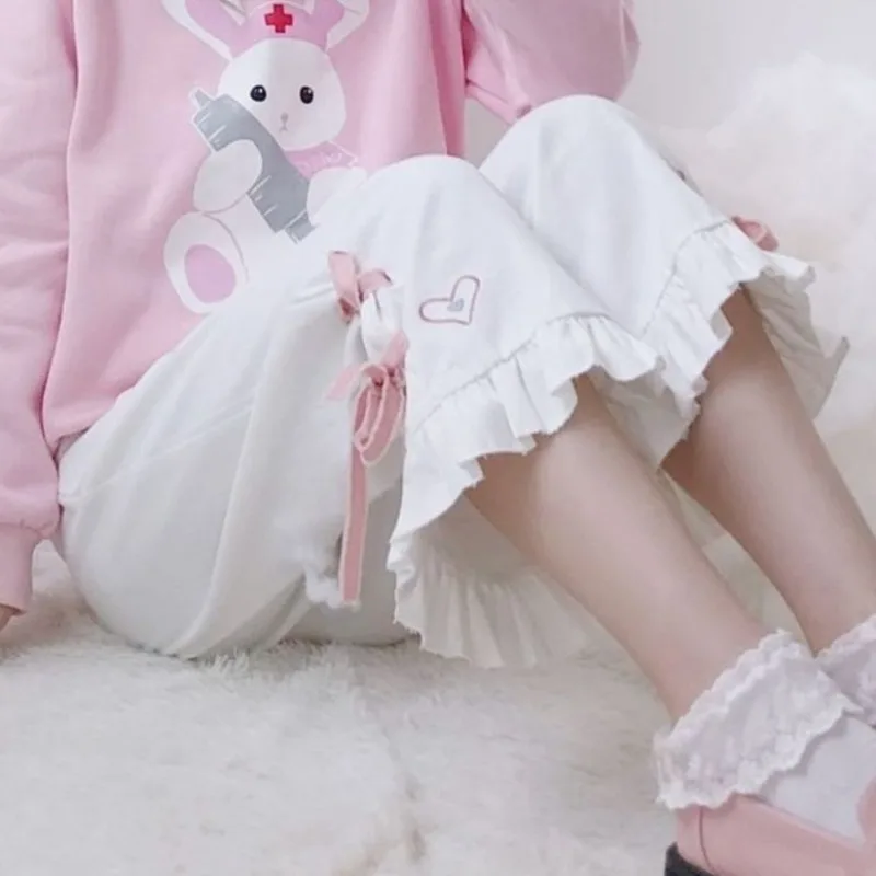 Японские милые яркие белые женские брюки в стиле Харадзюку повседневные