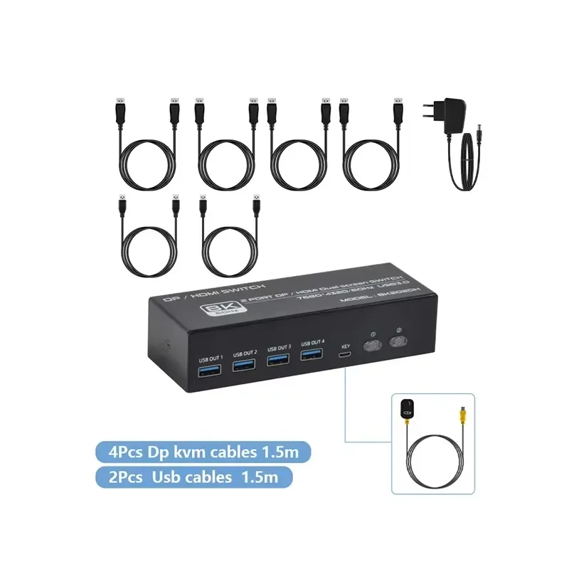 Фото 8K202DP Fjgear: Настраиваемый KVM-переключатель DisplayPort 8K (7680*4320/60Гц) с двумя экранами, 2 порта HD/USB DP №2