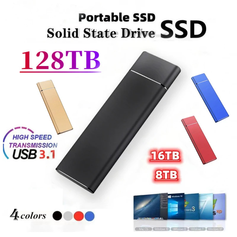 [해외] 초박형 SSD 무선 저장 장치  외장 하드 디스크  내장 솔리드 스테이트 드라이브  C타입 USB3.1  40GB  500GB  1TB  2TB  4TB  8TB
