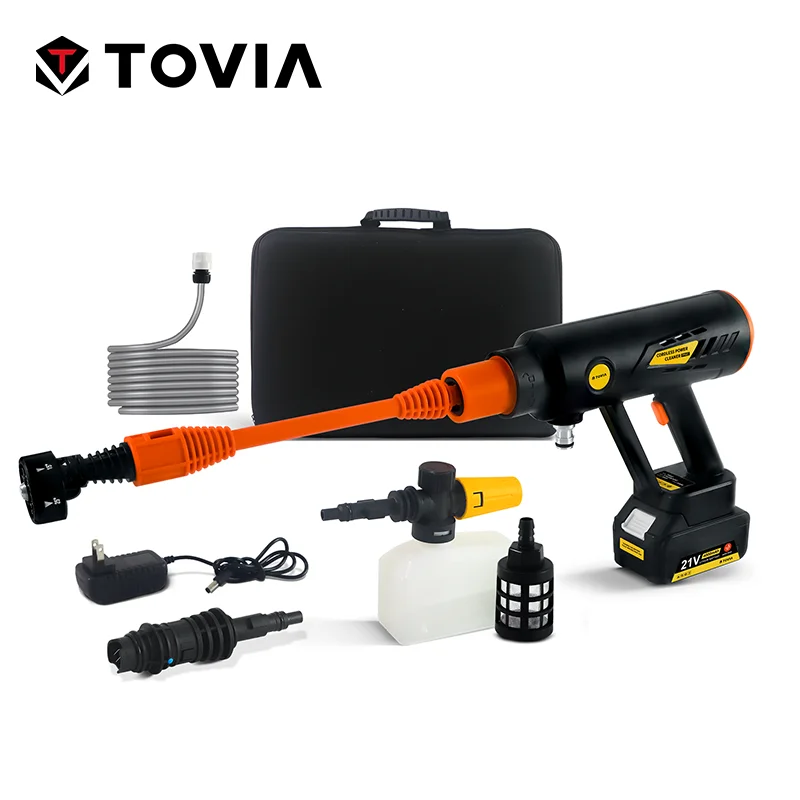 T TOVIA Cordless High Pressure Washer Power Cleaner Max 6 Mpa 870 PSI with Waterproof Battery Portable Car Washer Garden Spray