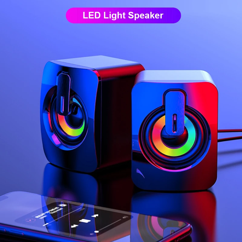pc computer speakers sound box for pc hifi stereo microphone usb wired with led light for desktop computer free global shipping