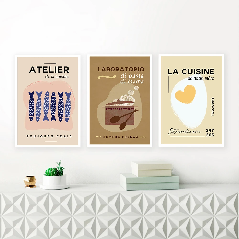 Настенная картина для французской кухни искусство на холсте декор рыбы яйцо кофе