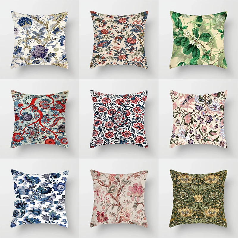 

Floral and Plant Pattern Throw Pillow Cover Office Polyester Cushion Cover for Sofa Pillowcase 45*45cm Living Room Decoration