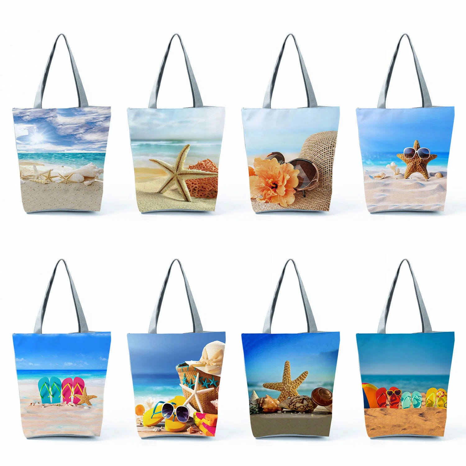 

Сумка-тоут с принтом Ocean Shell, практичная Повседневная Складная многоразовая Сумочка для покупок, портативная пляжная сумка большой вместимости
