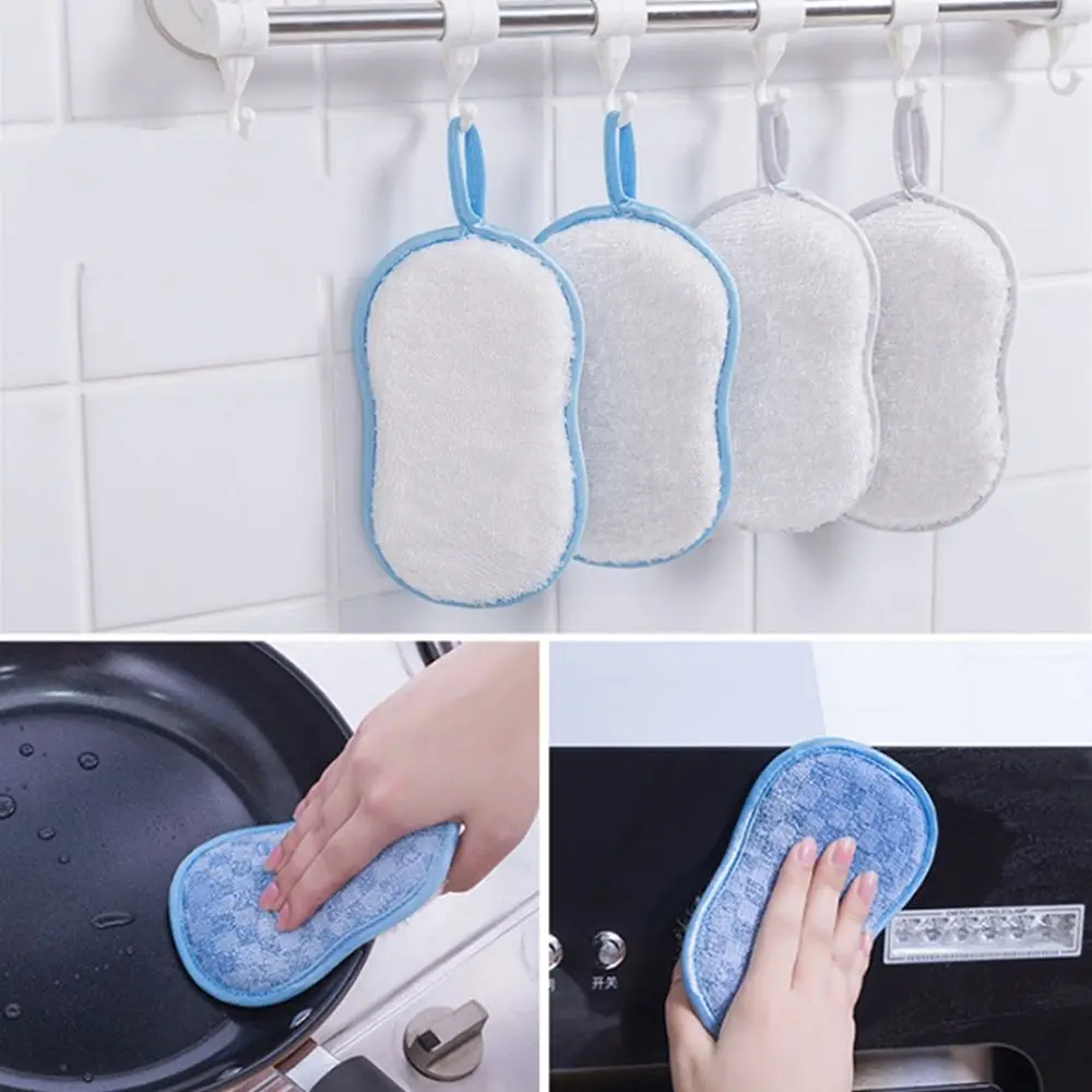 

1 Pcs Multifunctional Double Sided Scrub Sponge Blue Grey Reusable Cleaning Sponges Household Magic Clean Brush Kitchen Gadget