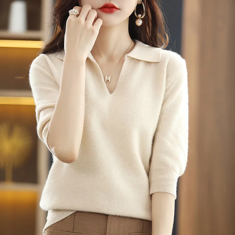 22 Spring and Autumn New Cashmere Sweater Women's T-Shirt 100% Pure Wool  Knitted Sweater Loose Thin Pullover Short-Sleeved Trend - купить по  выгодной цене | AliExpress