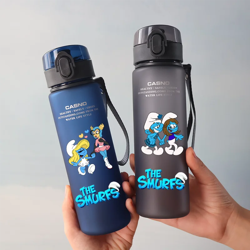 560ML Children's Large Capacity Smurfs Season Plastic Water Cup Outdoor Sports Travel Bottle Portable Leak Proof