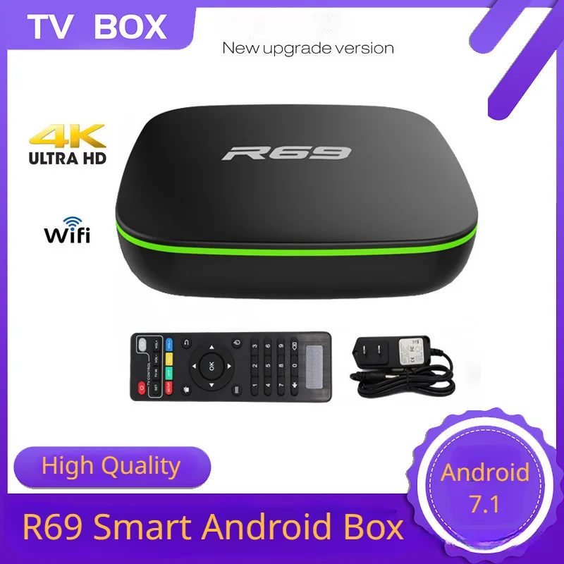Flasend R69 Android TV Box 4K Network Media Player Smart TV Box with Wi-Fi HDMI Output Android Tv Box Free Internet Channels