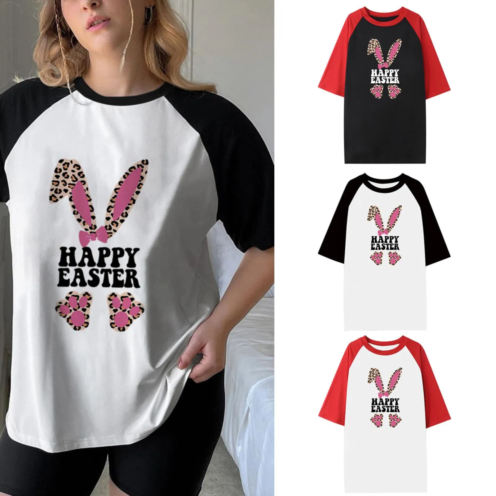 

HAPPY EASTER T Shirt Female Rabbit Printed Short Sleeve Shoulder 3xwomen Blouses with Button Fronts Tops Shirts for Women