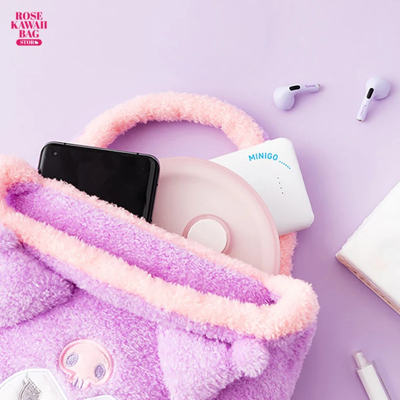 Фото Подлинная серия Sanrio, плюшевая сумка Kawaii Cinnamoroll Pachacco Kuromi, симпатичная двухсторонняя плюшевая сумка, мультяшная мелодия, сумка для девочек №2