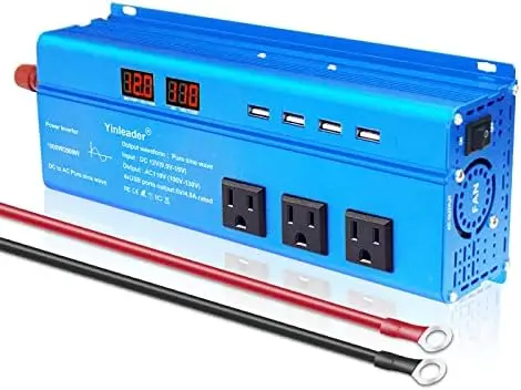 

Pure Sine Wave Inverter 12V to 110V DC to AC Converter Power Inverter with Wireless Remote Controller, LCD Display, 4 AC Outlets
