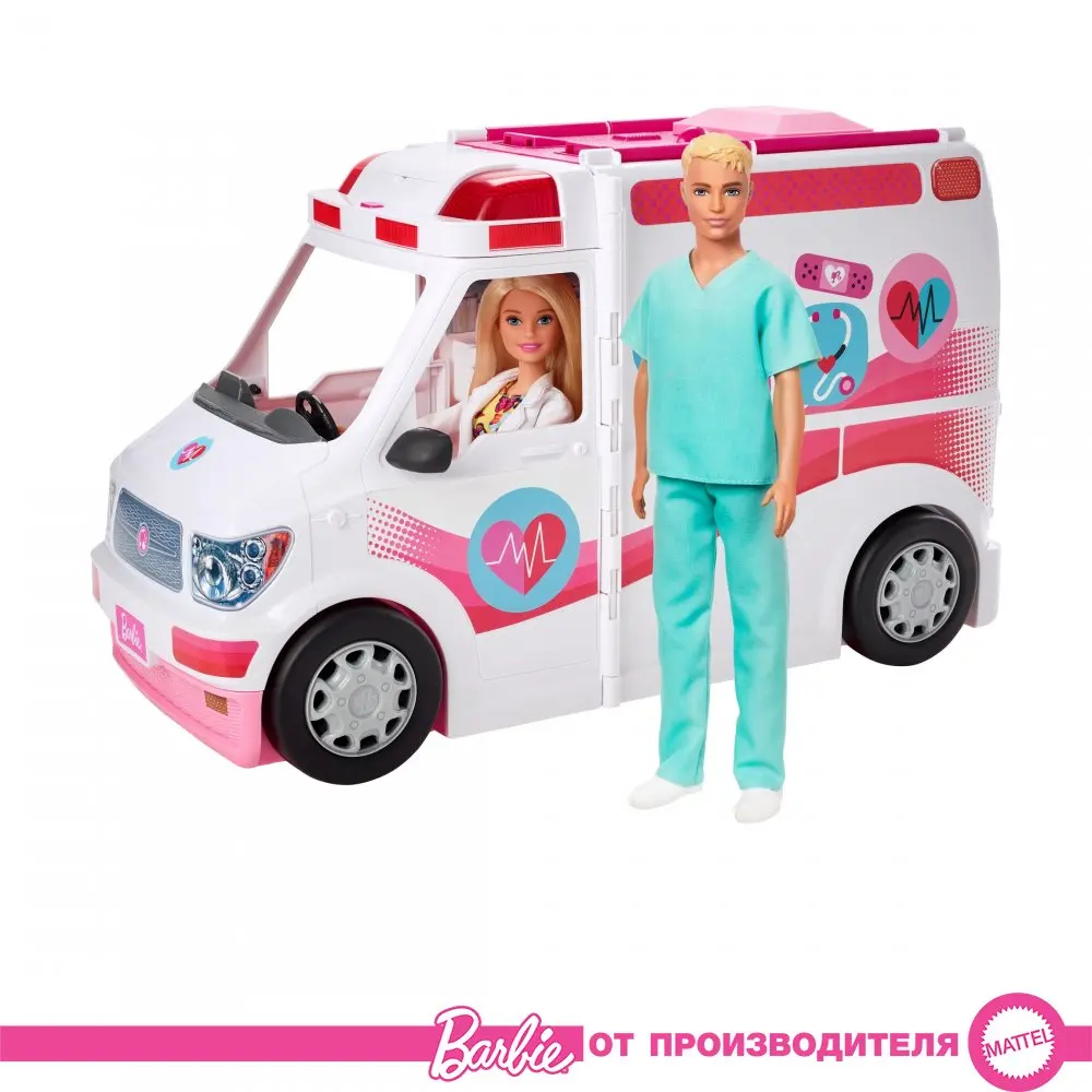 Набор игровой Barbie Кем быть? Клиника 2 куклы+машина скорой помощи GMG35 |