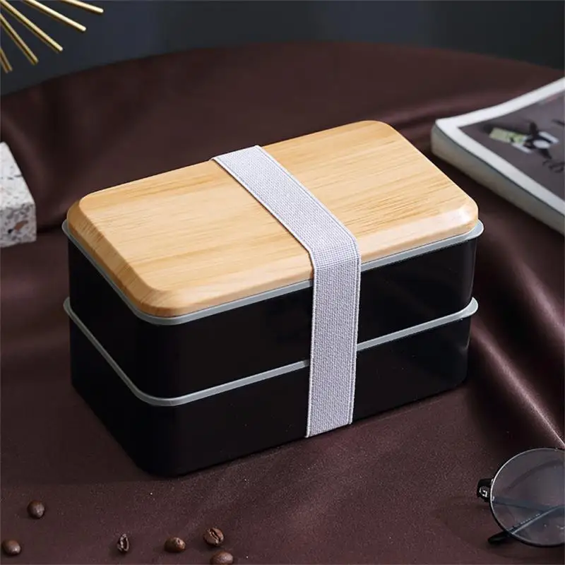 

Ланч-бокс для микроволновой печи Bento, деревянный пищевой бокс в деревянном стиле, посуда, двухслойный контейнер, коробка, кухонные аксессуары, без БФА