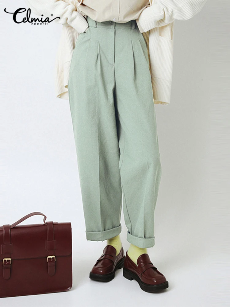 

Celmia Elegant Korea Style Wide Leg Pants 2022 Casual Women Long Trousers Office Lady Summer Fashion Solid Pantalon Mujer