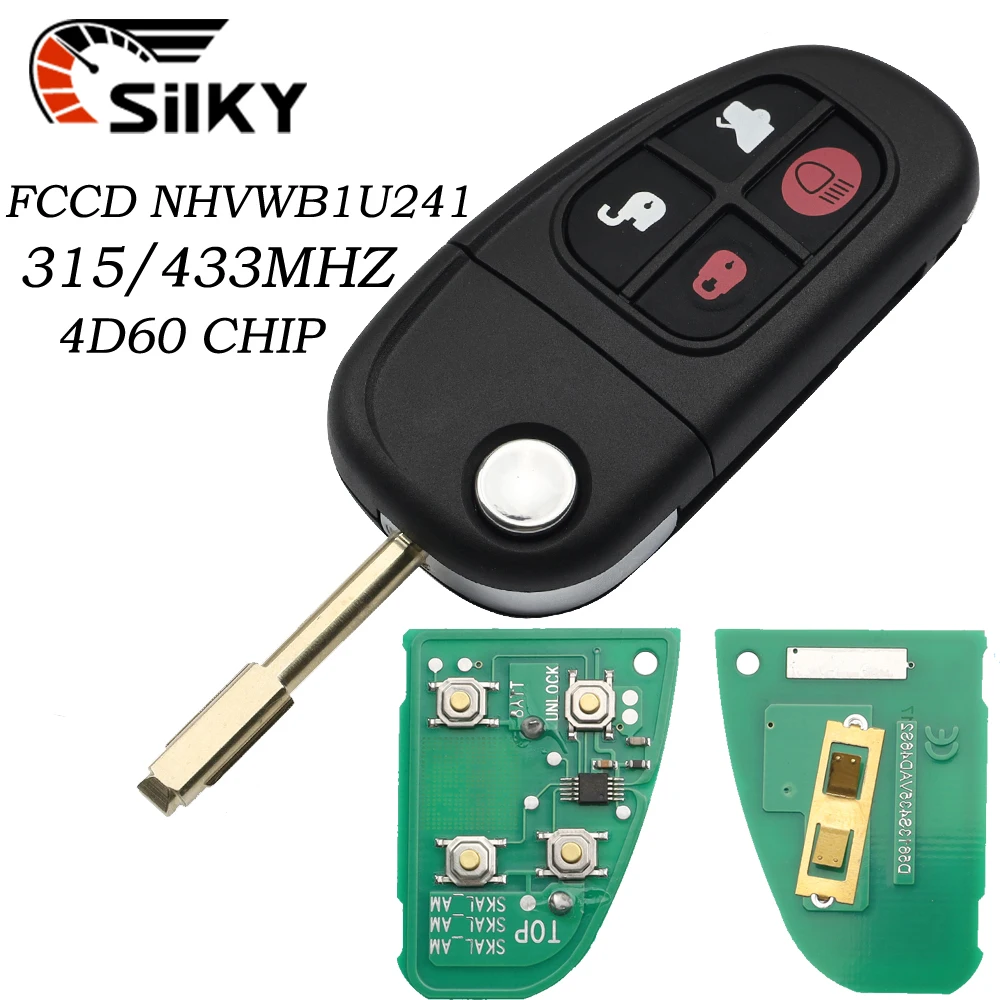 

SilKY NHVWB1U241 для Jaguar X-Type S-Type 1999-2009 XJ XJR 315 МГц 433 МГц 4D60 Чип Flip Дистанционный ключ 4 кнопки Fo21 Blade