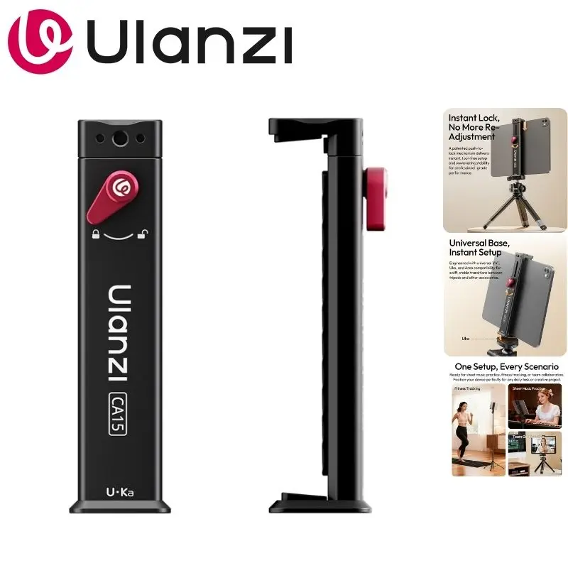 Фото Крепление для планшета Ulanzi CA15 OneLock с креплением Cold Shoe и резьбой 1/4 дюйма, регулируемое по ширине (13,5-22 см) для iPad Pro, Air, Mini, фитнеса, музыки и тренировок №1