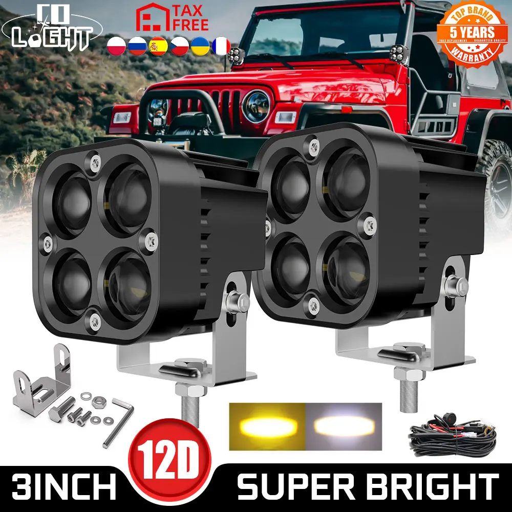 

CO LIGHT 12D 3 inch Car LED Work Light 3000K 6000K DRL Spotlight 15000LM Fog Light for Offroad 4x4 Tractor 12V 24V Motorcycle