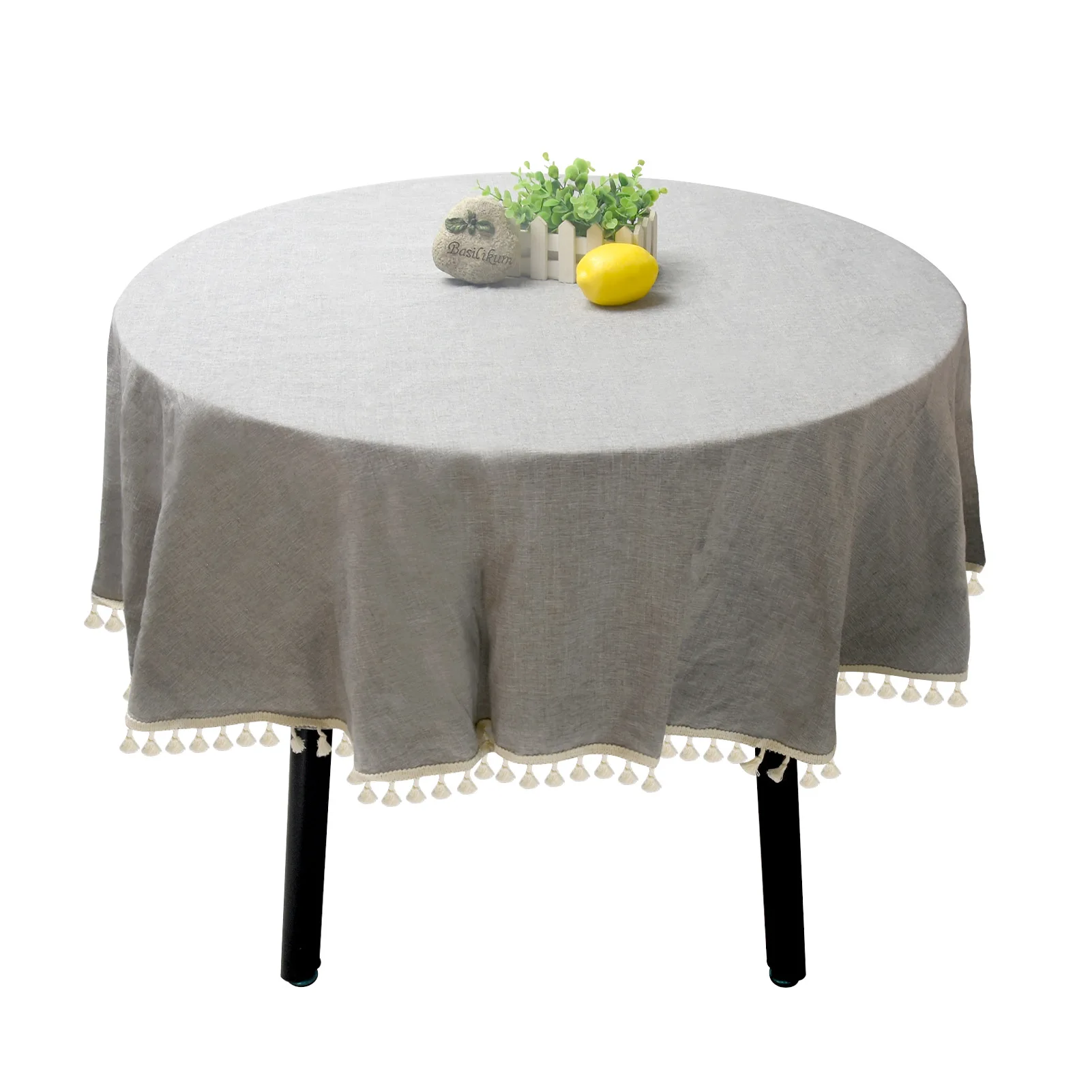 

Round Table Decor Tassel Plain Home Decoration Dinning Party Simple Tablecloth