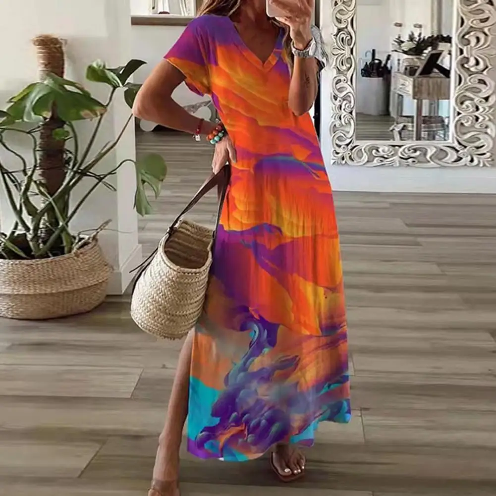 

Waist Tight Short Sleeve Women Dress Fashion Print Summer Lady Dress Outfit Comfortable Waist Tight Summer Dress For Party