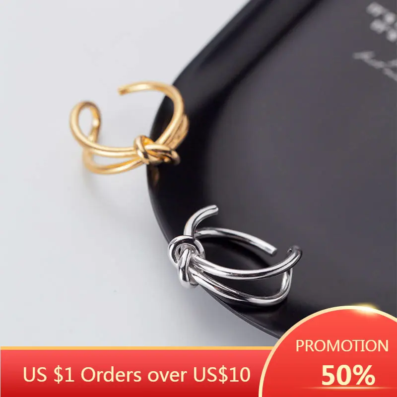 

Fashion 925 Sterling Silver Minimalist Rope Knot Opening Ring for Charming Women Party Fine Jewelry Geometric Ring Gift