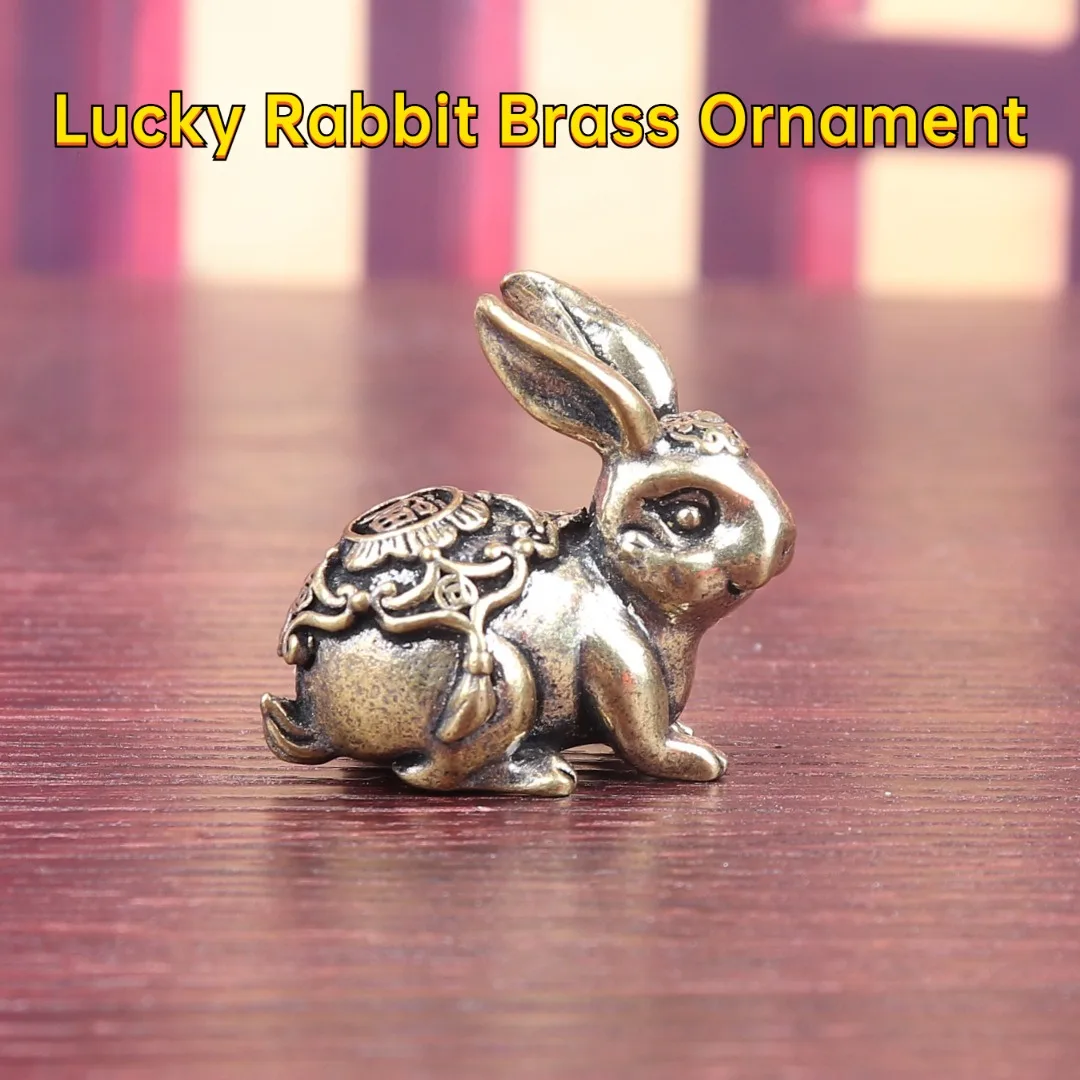 Чистая латунь, винтажный кролик, зодиак, животное, счастливый шарм, домашний офис, настольное ремесло, чай, домашнее животное, маленький орнамент, китайское украшение фэн-шуй содзи симада токийский зодиак