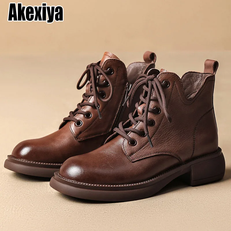 

Genuine Leather Women's Boots Autumn Winter Elegant Medium Heel Women's Shoes Platform Designer Luxury Ankle Boots BC5430