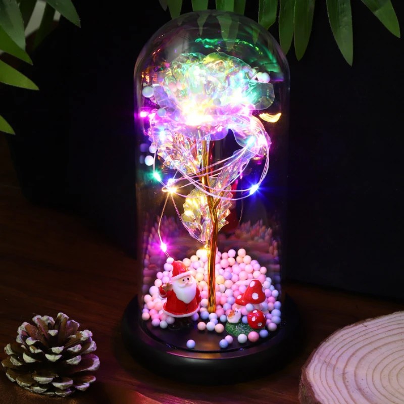 

2023 New Year Gifts Tree Elk Santa LED Light Foil Flower In Glass Cover Christmas Decorations for Home Navidad Ornaments Noel