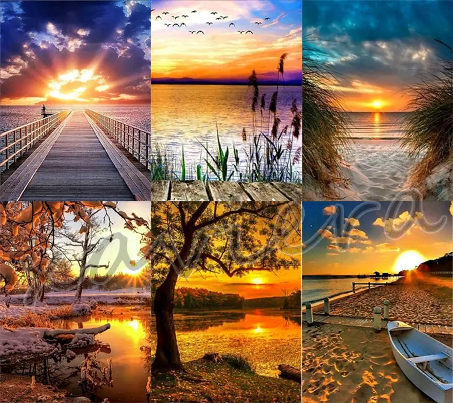 

5D Diy Diamond Painting Landscape Sunset Reflection Mosaic Embroidery Kits Full Square Round Drill Cross Stitch Handmade Crafts