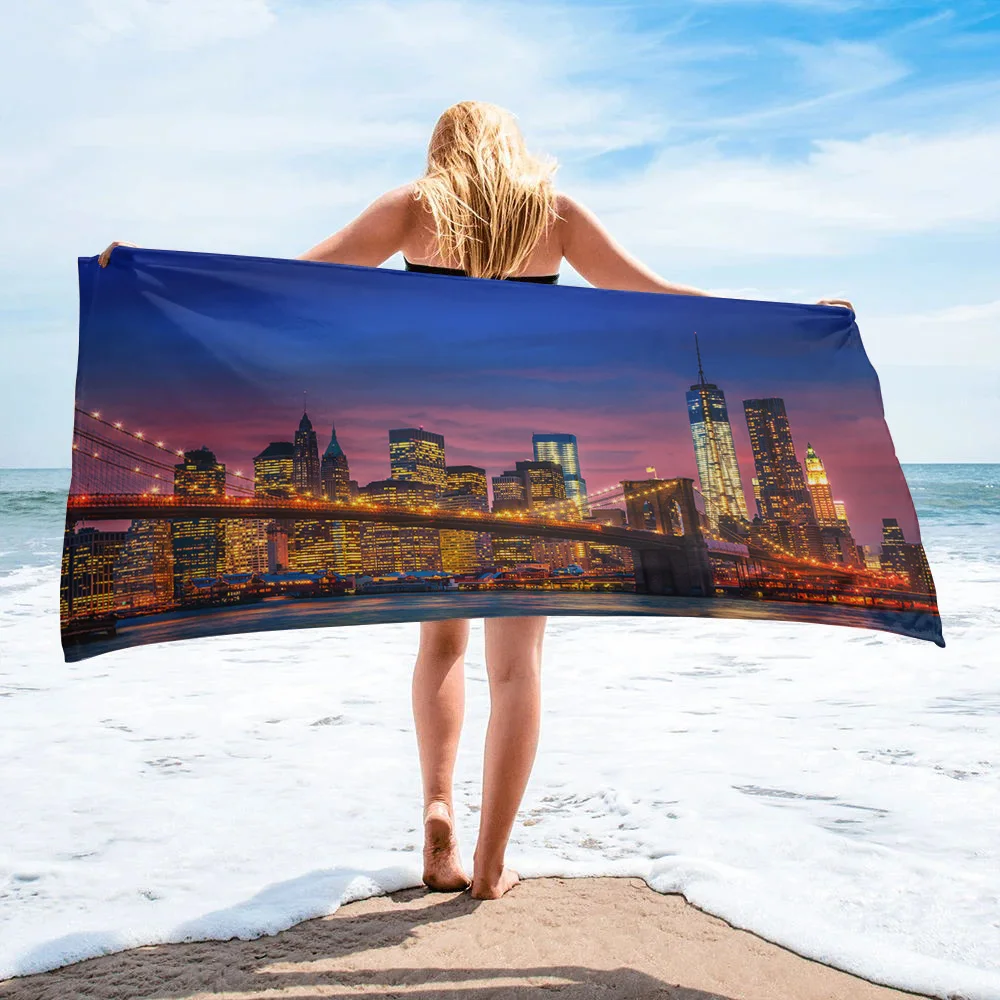 

Brooklyn Bridge Building Night View Microfiber Household Large Bath Towel Shower Face Hair Towel Travel Sports Yoga Beach Towels