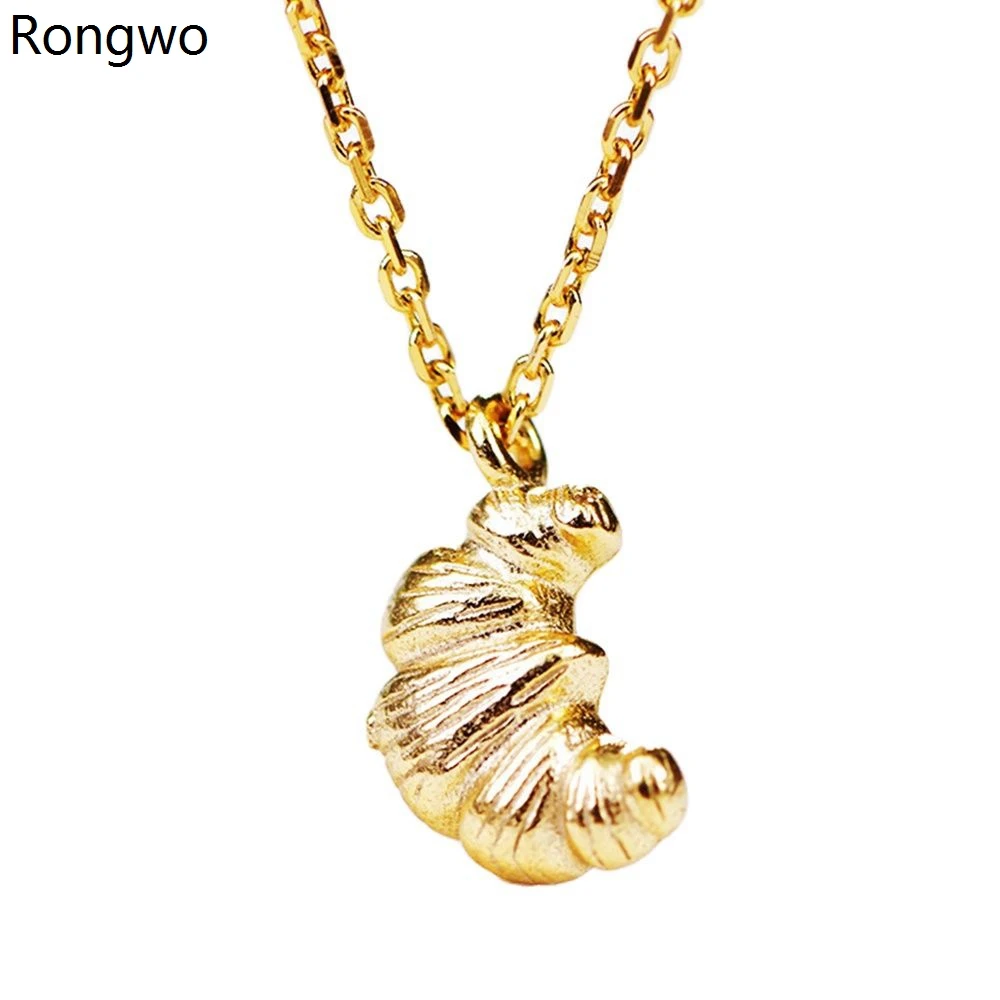 

Rongwo Croissant 18k Gold Plated Bread Necklace Unique Cute Jewelry French Fashion Trendy Gift for Women Girl Accessories Dainty