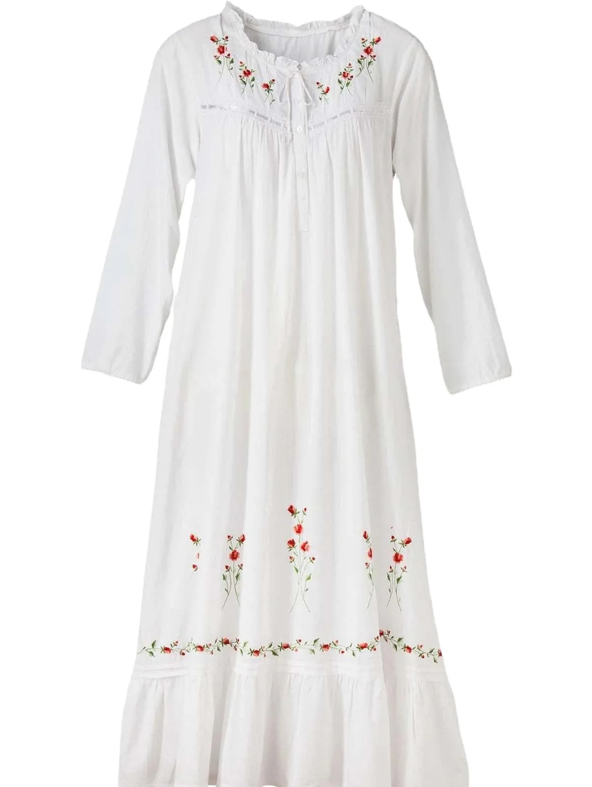 Spring Autumn Womens long sleeves White Sleepshirts Vintage Lady Girls Nightgowns Nightdress Royal Style Pajamas Sleepwear