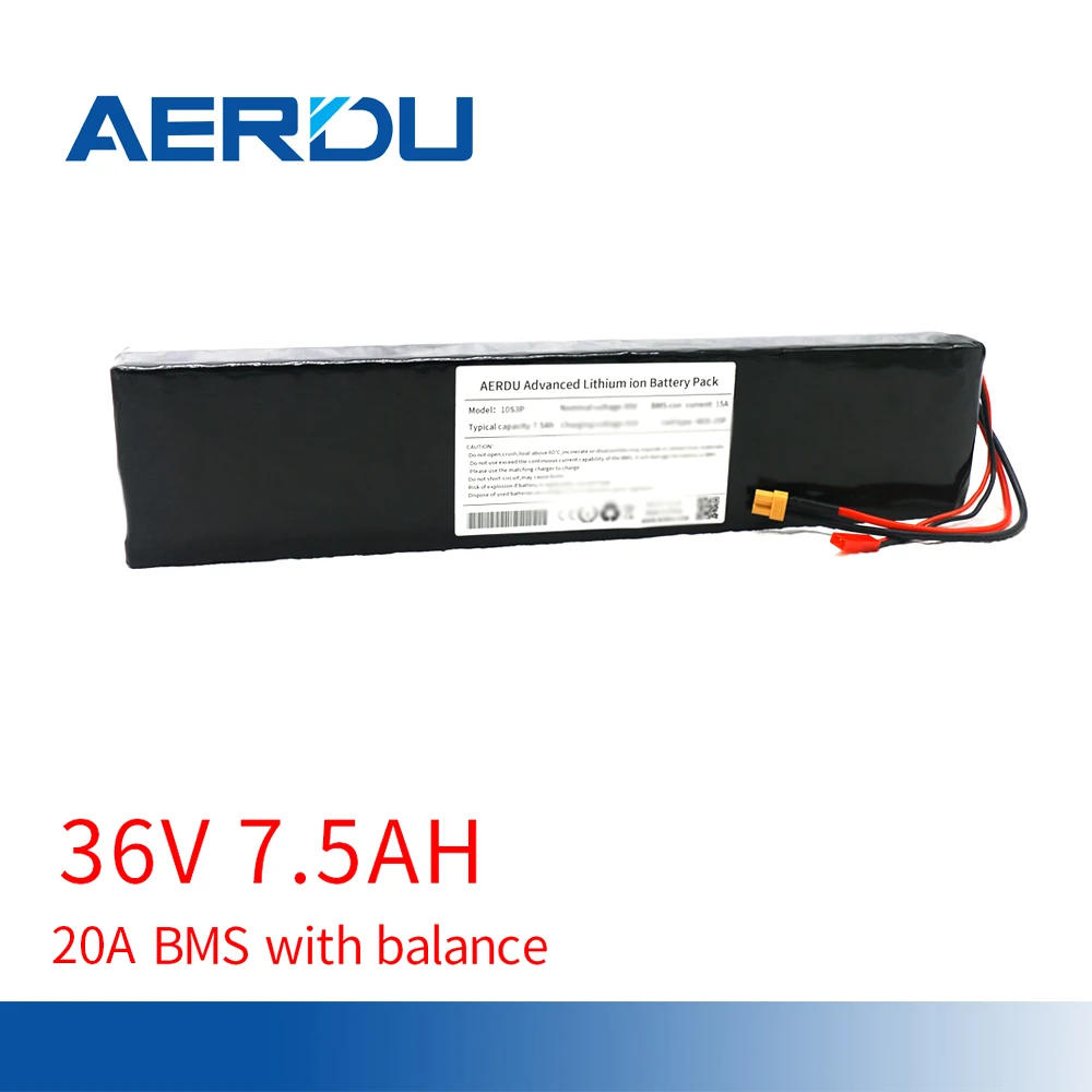 

AERDU 36V 10S3P 7.5Ah 18650 Liion Battery Pack 25A BMS WIth Balance for Ebike Motorcycle Moped with Stents Much Safer+JST2P XT30