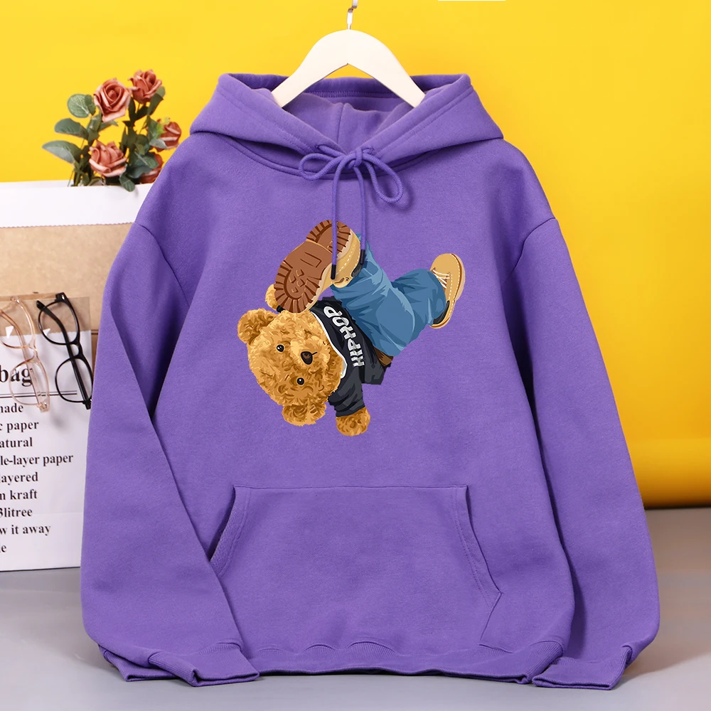 

An Upside-Down Bear Hooded Female Fashion Soft Hoodie Oversize Comfortable Sweatshirts Loose Casual Warm Streetwear For Woman