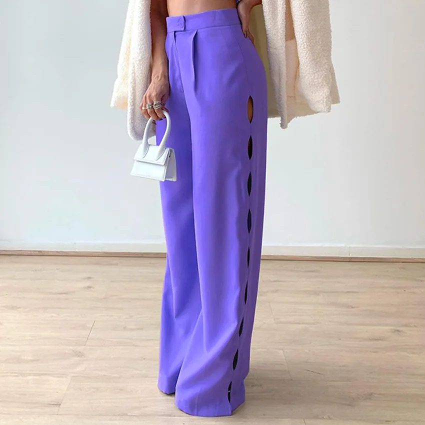 

Elegant Women's Wide Leg Pants High Waisted Trousers Loose Casual Side Hollow Out Summer Pants Women